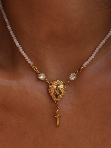 Moonstone Sacred Heart Rosary - CZ