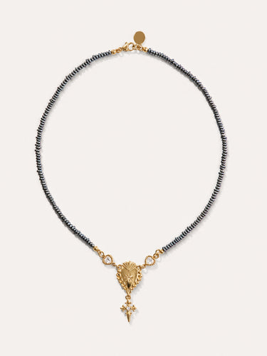 Sacred Heart Black Pearl Rosary Choker