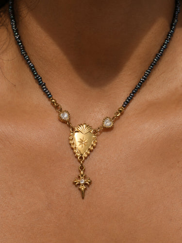 Sacred Heart Black Pearl Rosary Choker