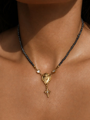Sacred Heart Black Pearl Rosary Choker