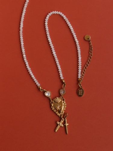 Moonstone Sacred Heart Rosary - CZ