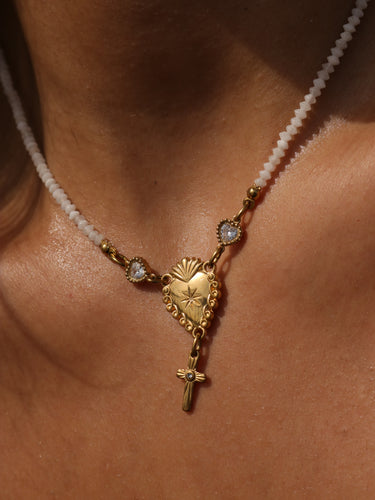 Moonstone Sacred Heart Rosary - CZ