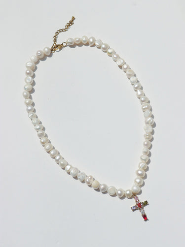 Rafaela Pearl Cross Necklace - Multi