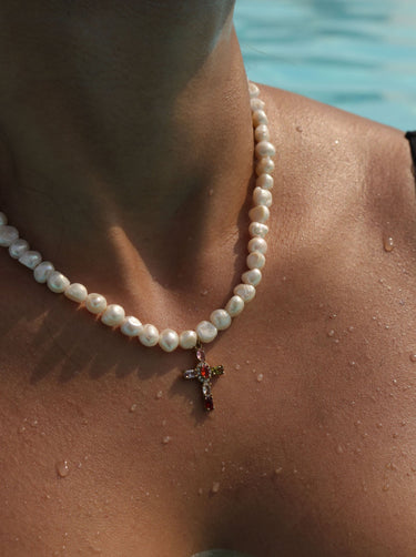Rafaela Pearl Cross Necklace - Multi