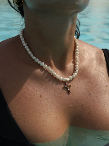 Rafaela Pearl Cross Necklace - Multi