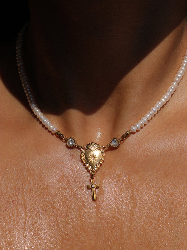 Sacred Heart Pearl Rosary Choker