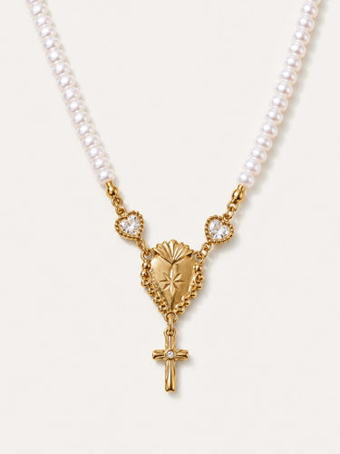 Sacred Heart Pearl Rosary Choker