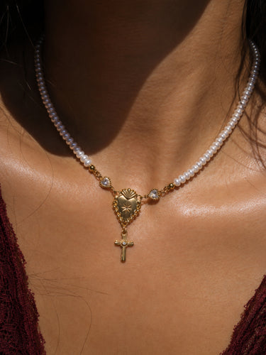 Sacred Heart Pearl Rosary Choker